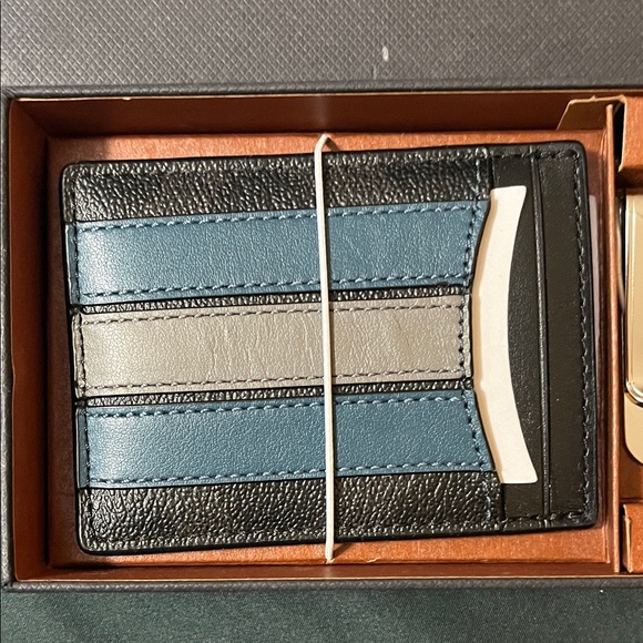 Coach Men\'s Black, Blue, and Gray Card Holder and Money Clip